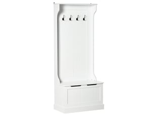 Porte-manteau d'entrée avec banc de rangement, en bois, 71,5 x 39,5 x 170 cm, blanc