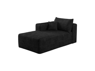 Canapé une place noir en velours côtelé, canapé compact pour salon, méridienne avec accoudoir, assise rembourrée en mousse