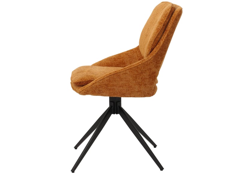 Lot de 2 chaises de salle à manger pivotantes à 180° avec retour automatique assise rembourrée et protections de sol réglables tissu chenille jaune ocre et fer 04_0009907 - Conforama E