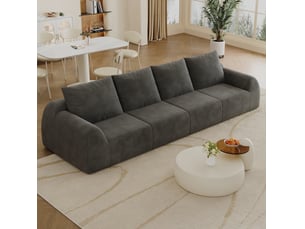 Canapé droit 4 places compressé sans montage avec rembourrage en mousse, tissu chenille gris foncé, 324 × 95 × 85 cm