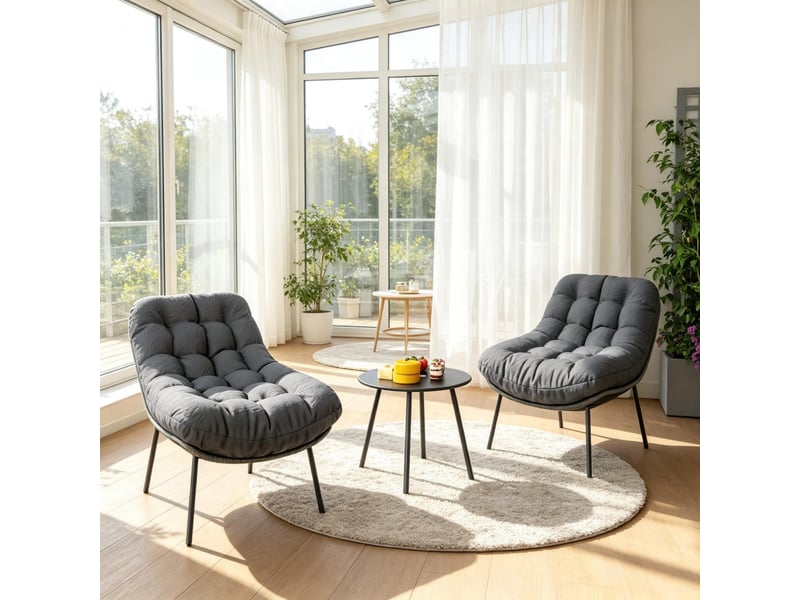  Salon de jardin 2 places gris en résine tressée avec coussins de 15 cm et table ronde pour terrasse extérieure  - Conforama B