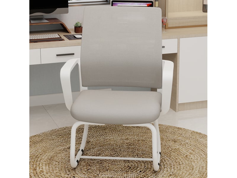  Chaise visiteur de bureau 45 x 55 x 90 cm gris et blanc, dossier en maille, piètement métallique fixe  - Conforama B