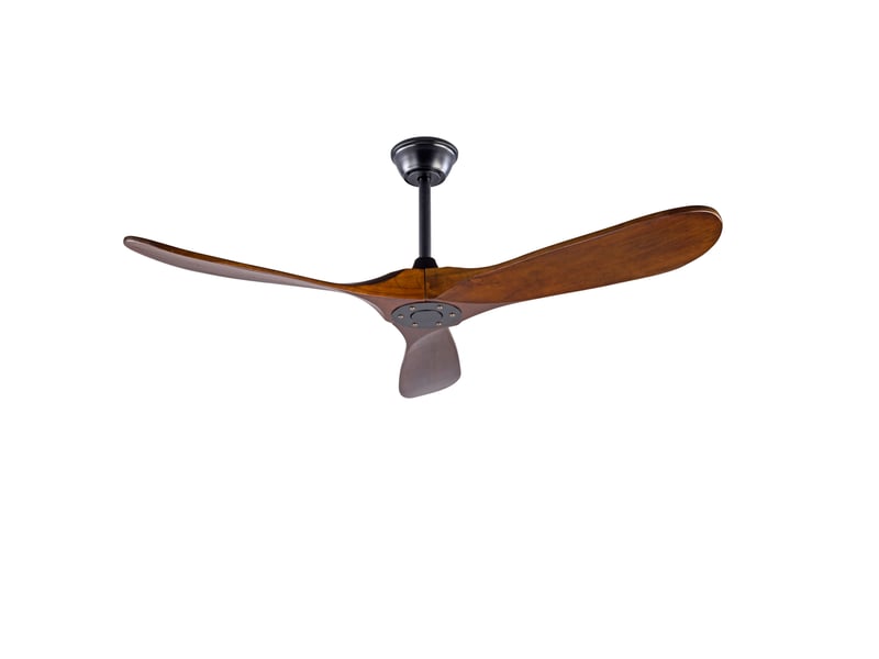 Ventilateur de plafond 132 cm noir et noyer foncé, 3 pales en bois, moteur réversible silencieux sans éclairage - Conforama D