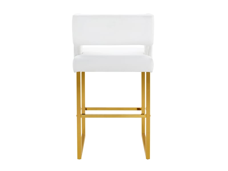  Lot de 2 tabourets de bar 53x48x91 cm, chaises hautes avec assise carrée, meuble cuisine, pieds métal doré, pu blanc  - Conforama E