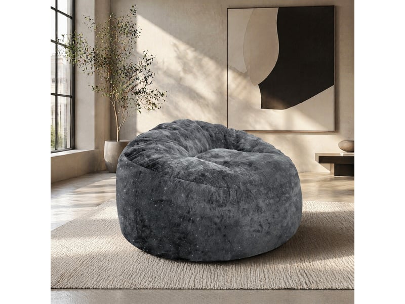 Fauteuil pouf avec dossier haut incurvé et assise profonde, soutien enveloppant pour la détente, en flanelle gris, 100 × 98 × 61 cm - Conforama B