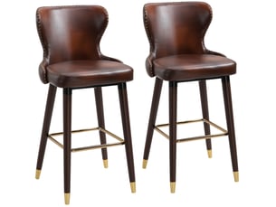 Tabourets de bar 52x53x101 cm, lot de 2, dossier bas, assise rembourrée, bois marron, structure métallique
