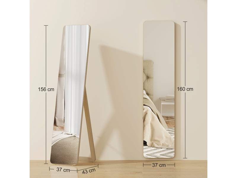  Miroir sur pied et mural rectangulaire dim. 37l x 43l x 156h cm bois naturel  - Conforama E