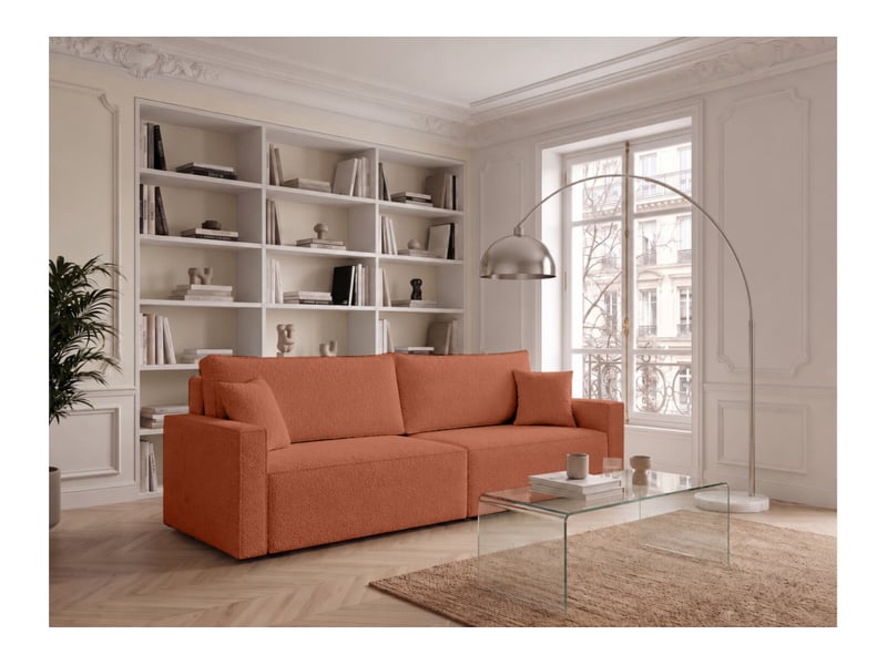  Farah - canapé droit 3 places convertible accoudoirs slim en tissu bouclettes généreuses  - Conforama B