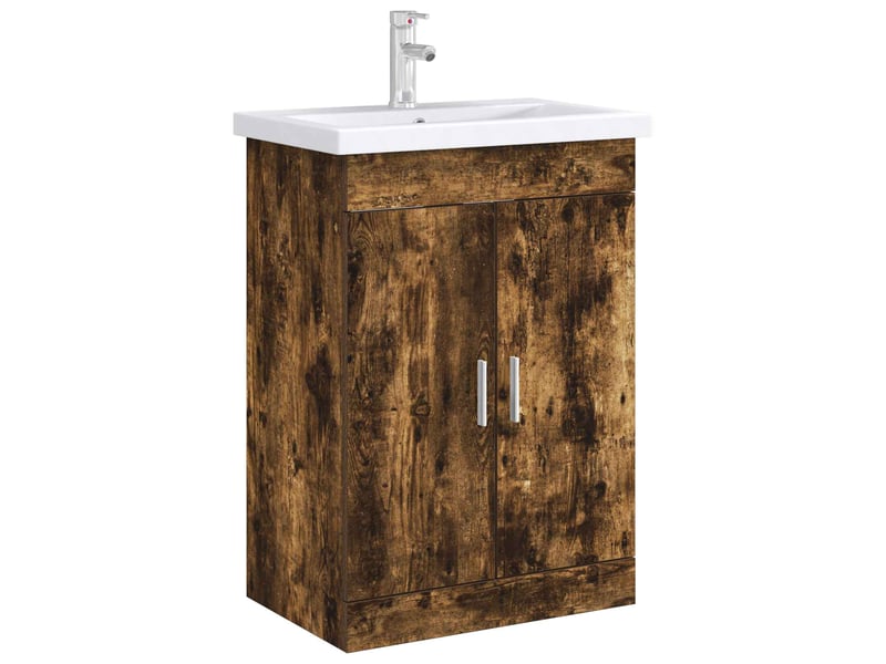  Meuble sous lavabo de salle de bain, commode chêne fumé shl4091  - Conforama C
