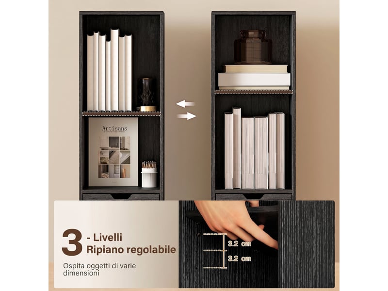  Bibliothèque ouverte à 4 niveaux avec placard et tiroir, 30 x 24 x 158 cm, noire  - Conforama E