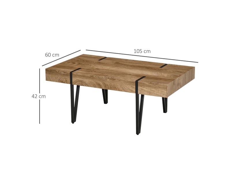  Table basse rectangulaire style industriel piètement épingle métal noir plateau aspect bastaing ancien bois  - Conforama C