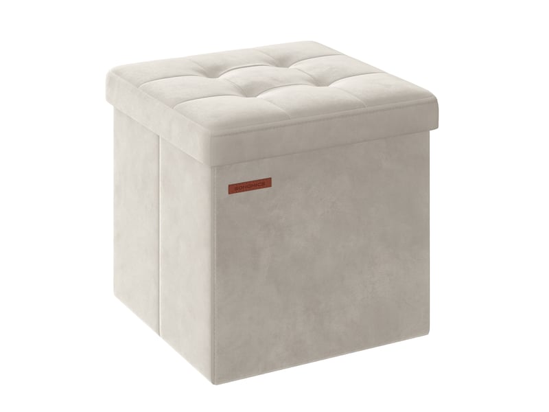 Banc de rangement, boîte pliable en velours, repose-pieds avec couvercle, 38 x 38 x 38 cm, capacité de charge 300 kg, pour couloir, salon, chambre, blanc crème - Conforama A