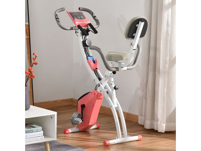  Vélo 2 en 1, écran lcd, cardio réglable, siègeroues, pliable, 8 résistances, câble tension, acier.  - Conforama C
