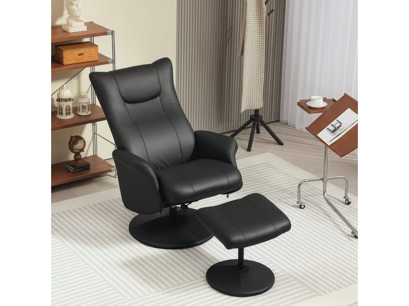  Fauteuil de direction avec repose-pieds, aspect cuir, pivotant, dossier réglable, jusqu'à 150 kg, noir  - Conforama D