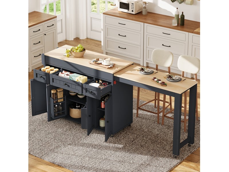 Îlot de cuisine sur roulettes 137x45.2x92 cm extensible mdf gris  - Conforama B