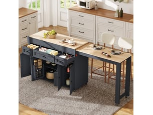 Îlot de cuisine sur roulettes 137x45,2x92 cm extensible mdf gris