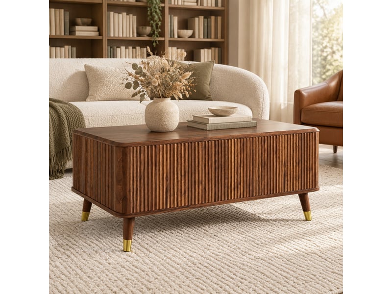  Table basse 97x52x56.5 cm à plateau relevable avec rangement en mdf coloris noyer  - Conforama C