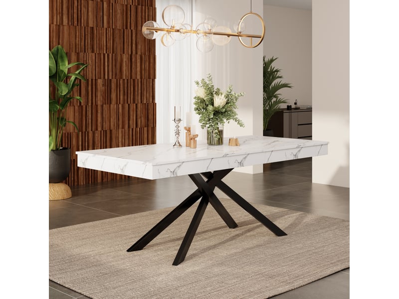 Table à manger extensible 140-180x80 cm, 6-8 places, plateau en mdf blanc - Conforama C