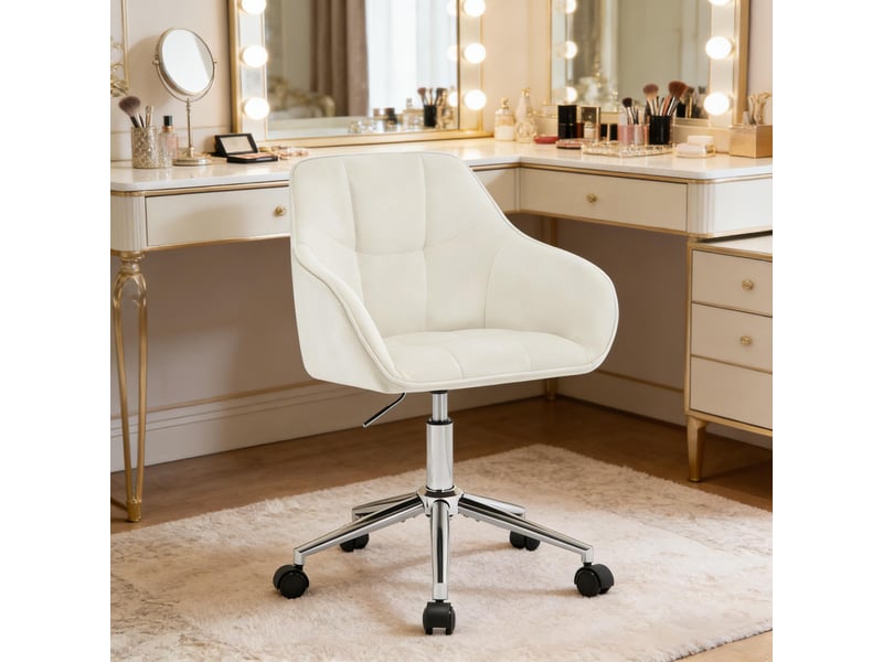  Fauteuil de bureau pivotant en velours, hauteur réglable, base métallique 5 branches  - Conforama D