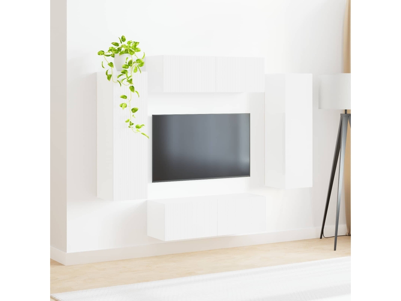  Ensemble de meuble tv - banc tv - meuble de rangement mural 4 pcs blanc brillant  - Conforama D