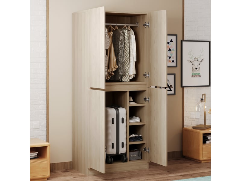  Armoire 4 porte(s) 0 tiroir(s) coloris naturel largeur 70 cm bois massif armoire naturel - Conforama B