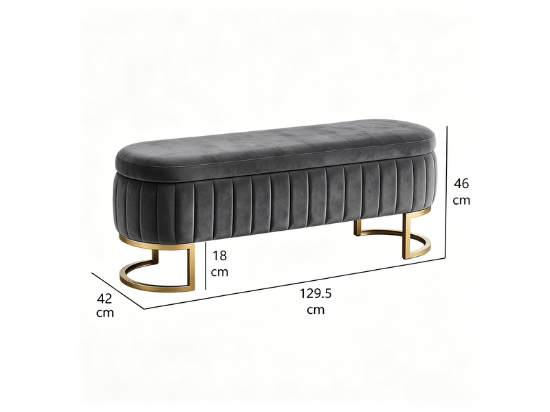  Banc coffre tcqpz en velours 129,5 x 42 x 46 cm rangement intérieur gris clair pieds en métal doré  - Conforama C