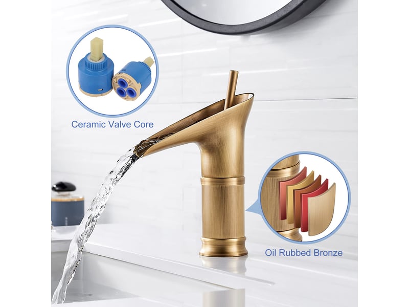  Robinet salle de bain cascade rétro laiton, robinet lavabo cascade, antique mitigeur salle de bain, robinet lave main eau chaude et froide,g38  - Conforama B