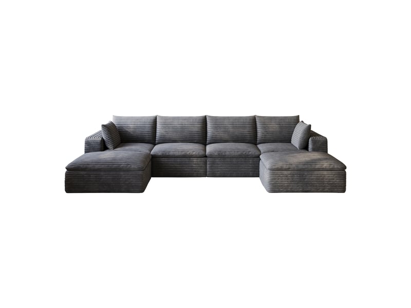  Canapé cloud modulable, velours côtelé gris foncé, 340 cm, coussins amovibles, sans montage  - Conforama A