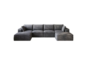 Canapé cloud modulable, velours côtelé gris foncé, 340 cm, coussins amovibles, sans montage
