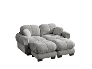 Canapé modulable 2 places modenvie en chenille gris clair avec pouf mobile, configuration en u ou en l, 190 x 149 x 90 cm