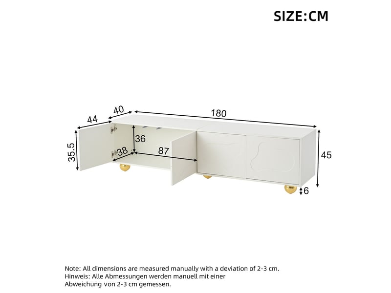  Meuble tv 180x40x50, design nuage cartoon avec 2 placards et 5 pieds supportant 60kg pour tv 75 meuble tv avec rangement  - Conforama C