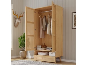 Armoire - zevkor - 90×45×183 cm - 2 portes - tringle intérieure - panneaux effet rotin