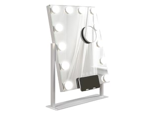 Miroir hollywood avec led 12 ampoules, luminosité réglable, rotation à 360°, grossissement 10x, touche tactile, blanc