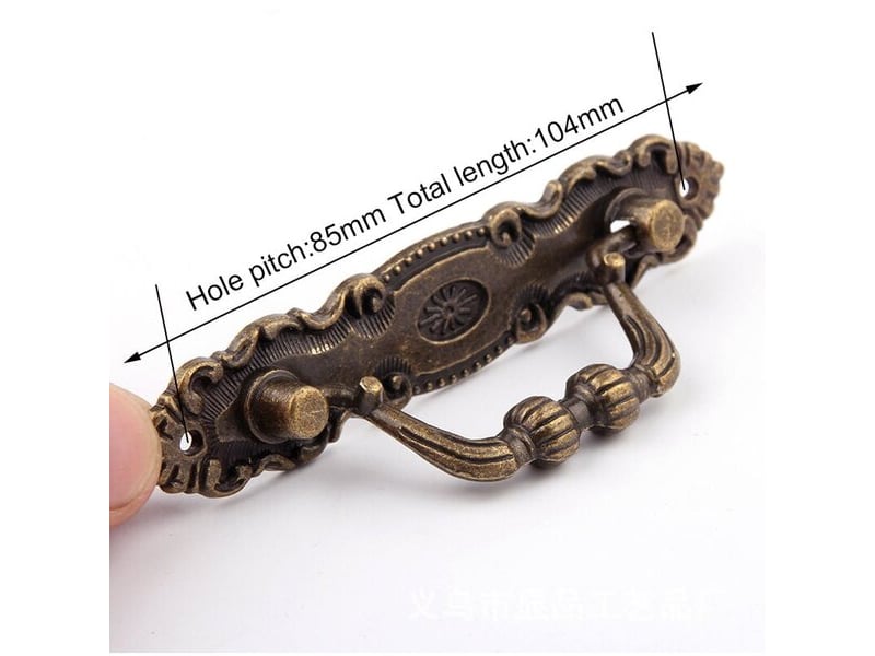  Paquet de 4 poignées en bronze ancien de 11x3,8 cm, poignées descendantes pour commodes et meubles  - Conforama B