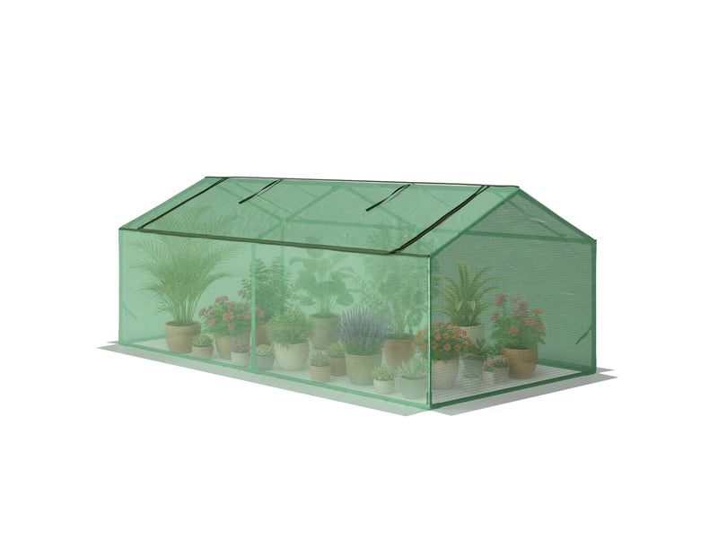 Petite serre pour jardin et balcon avec fenêtres et bâche en pe, 180 x 90 x 70 cm, verte - Conforama B