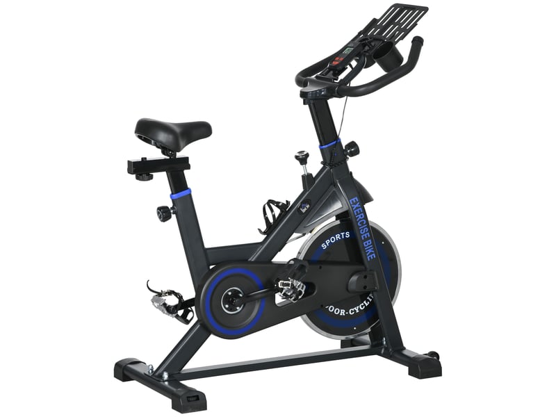 Vélo d'appartement avec résistance réglable, volant d'inertie de 8 kg, écran lcd, guidon et selle réglables, bleu - Conforama B