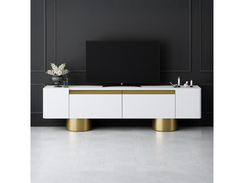  Meuble tv 2 portes abattantes blanc et doré  - Conforama B