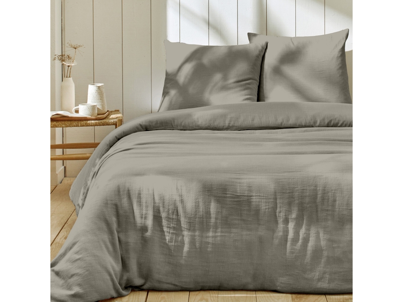  Parure de lit 220x240 cm gaze de coton gris galet PD25758 - Conforama B