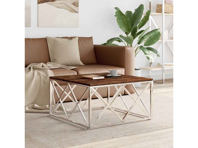  Table basse - table de salon - table à thé acier inoxydable et bois massif de récupération  - Conforama B
