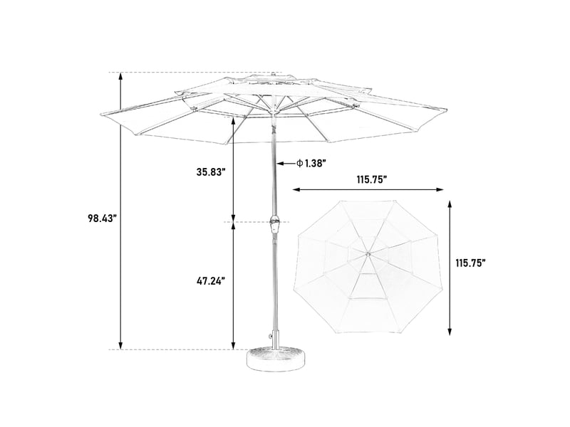 Parasol 3 niveaux 3 m avec inclinaison automatique, polyester, vert foncé, sans pied - Conforama C