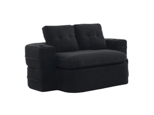 Fauteuil convertible 2 places avec accoudoirs amovibles, porte-gobelets et poches latérales en velours côtelé noir