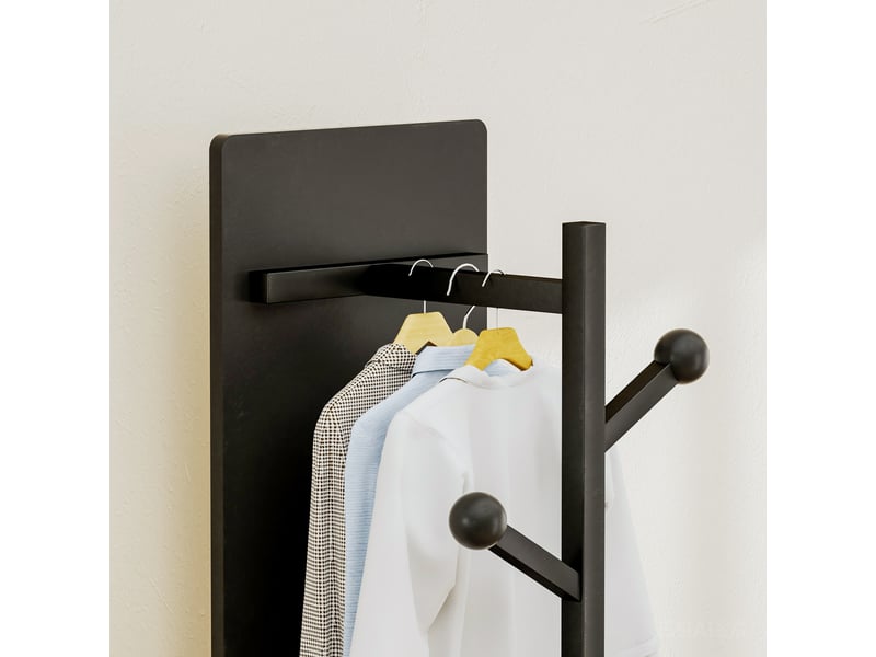Porte-manteau miroir pivotant 174x40 cm noir avec rangement et crochets - Conforama R