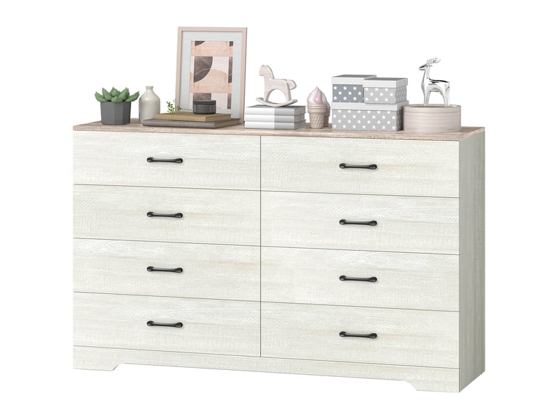  Commode moderne en bois à 8 tiroirs, 140 x 40 x 86 cm, noyer et gris clair  - Conforama B