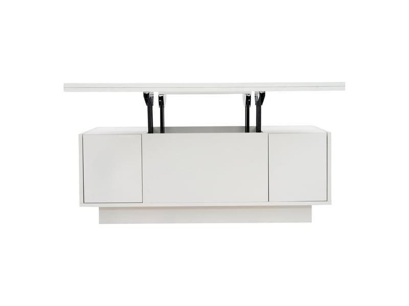  Table basse relevable avec 2 plateaux relevables, 2 portes et rangement cache, pour salon, en panneau de particules, blanc - uvrion  - Conforama A