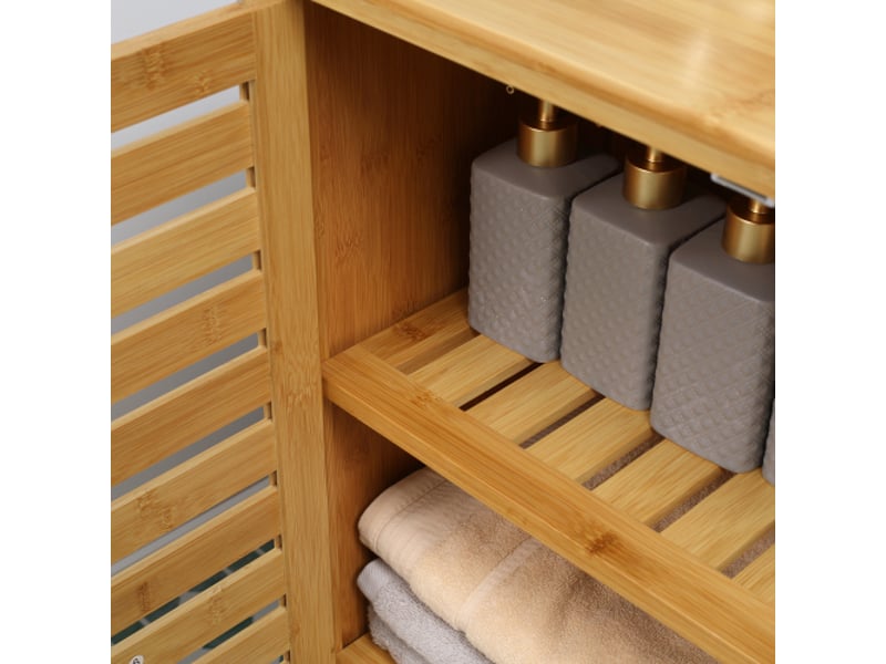  Meuble de salle de bain en bambou 68x32x86 cm, 2 portes à lamelles, 2 étagères, naturel  - Conforama E