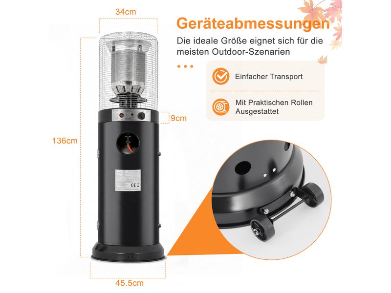 Zmh chauffage de terrasse vertical au gaz chauffage extérieur mobile sur roues métal pour jardin terrasse balcon - Conforama E