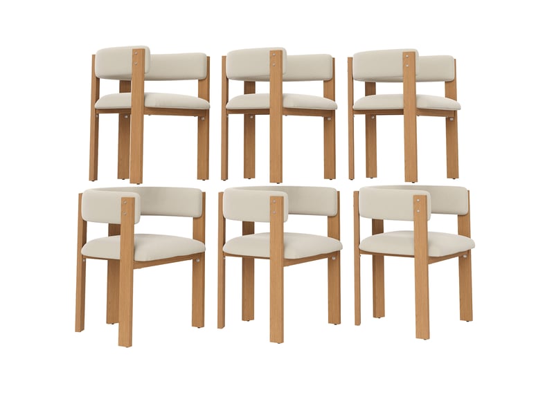 Lot de 6 chaises de salle à manger beige et naturel en tissu, pieds métal aspect bois, dossier ergonomique - Conforama A