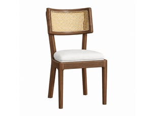Lot de chaises 4 pièces style moderne chaise repas en bois massif dossiers en rotin assise confortable dossier respirant revêtement en lin teinte noyer et beige