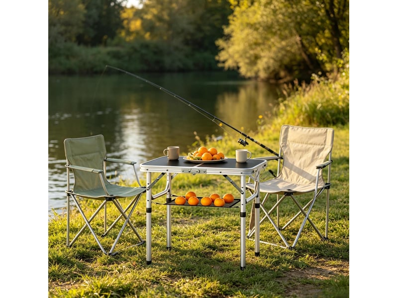  Table pliante de camping réglable avec filet de rangement 60 x 40 cm noire homvra  - Conforama C