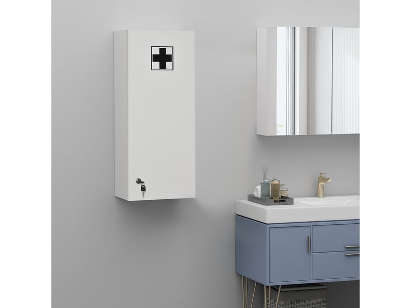  Armoire à pharmacie murale avec étagère réglable, en forme de croix, verrouillable, pour salle de bain, cuisine, couloir, blanche, 30 x 20 x 70 cm  - Conforama C